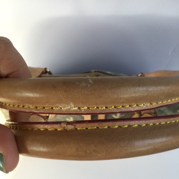 Dooney & Bourke Dome Shoulder Satchel Leather Handbag Crossword Tan Gray Gold - Picture 9 of 16